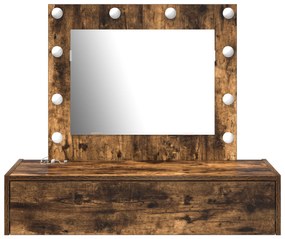 Mesa de Maquiagem Suspensa com Luzes LED Carvalho Fumado