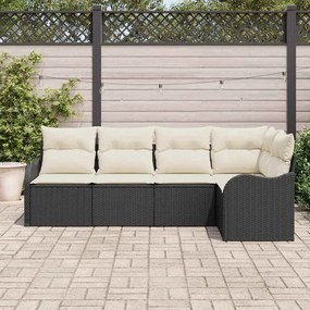 Conjunto de Sofás de Jardim vidaXL 5 Peças com Almofadas Preto Rattan