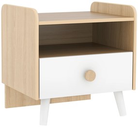AIYAPLAY Mesa de Cabeceira Infantil de Madeira Mesa de Cabeceira para Crianças com Gaveta Bordas Redondas 40x32,5x40 cm Branco e Madeira | Aosom Portugal