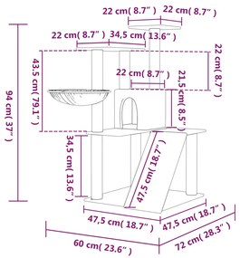 Árvore para gatos c/ postes arranhadores sisal 94 cm cor creme