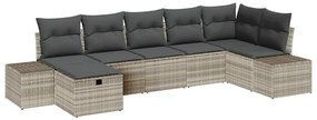 Conjunto de Sofá de Jardim de 7 Peças com Almofadas Cinza Claro Vime P