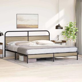 Estrutura de cama sem colchão 183x213cm metal carvalho fumado