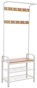 Cabideiro VASAGLE, cabideiro com banco para sapatos, design 4 em 1, com 9 ganchos removíveis, um varão para roupas, para corredor, entrada, 33,7 x 77 x 183 cm, moderno, carvalho e creme HSR40W