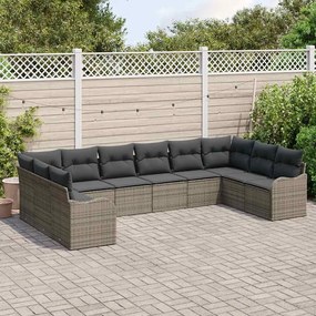 Conjunto de Sofá de Jardim com 10 Peças e Almofadas Cinzas em Rattan d