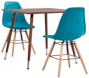 vidaXL 3 pcs conjunto de jantar plástico turquesa