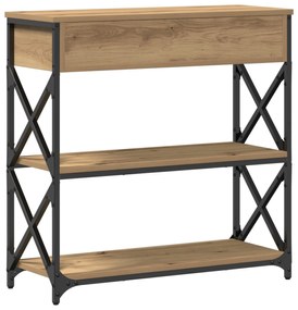 Mesa de Console vidaXL Carvalho Artesanal 75x28x75 cm Madeira e Aço