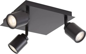 Foco de teto moderno preto quadrado 3 luzes IP44 - Ducha