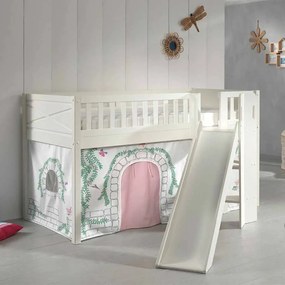Conjunto cama Infantil SCOTT + escorrega + cortina de brincar BIRDY Branca