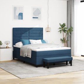 vidaXL Cama Box com Colchão &amp; Banco Azul 140x190 cm Tecido