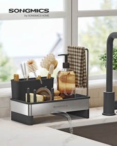 Organizador para lava-louças 12,7 x 24,7 x 23 cm com suporte para esponjas e escovas em Preto e prateado