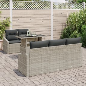 Conjunto de Sofá de Jardim em 6 Peças com Almofadas Cinza Claro em Rat