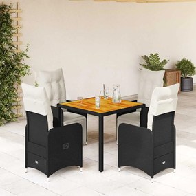 5 pcs conjunto bistrô de jardim c/ almofadões vime PE preto