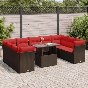 vidaXL 10 pcs conj. sofás jardim c/ almofadões vime PE/acácia castanho