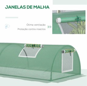 Mini Estufa para Cultivo de Plantas com 4 Janelas Estrutura em Aço e Cobertura de PE Anti-UV 200x80x45 cm Verde