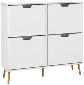 HOMCOM Sapateira para 16 Pares de Sapatos com 4 Gavetas e Prateleiras Ajustáveis 95x26x95 cm Branco | Aosom Portugal