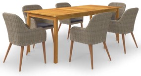 7 pcs conjunto de jantar para jardim castanho