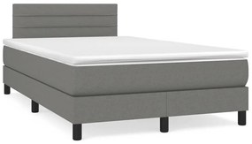 Cama box spring c/ colchão e LED 120x190 cm tecido cinza-escuro