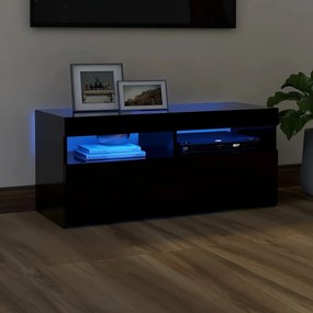 Móvel de TV com luzes LED 90x35x40 cm preto