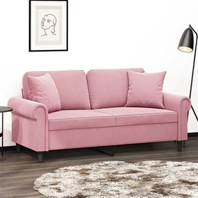 Sofá 2 lugares c/ almofadas decorativas 140 cm veludo rosa