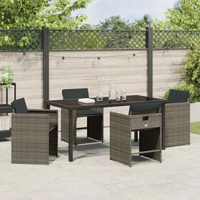 Conjunto de Jantar de Jardim de 5 Peças com Almofadas Cinza Rattan Pol