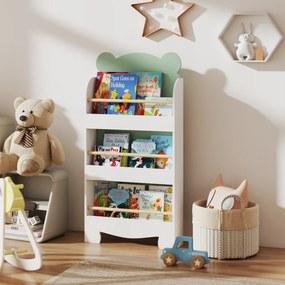 Estante infantil 55 (L) x 15 (P) x 110 (A) cm, organizador de livros infantil de 3 níveis para sala de jogos, quarto de criança, branca verde