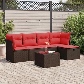 6 pcs conjunto de sofás jardim c/ almofadões vime PE castanho