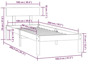 Estrutura de cama 100x200 cm pinho maciço preto