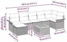 Conjunto de sofá de jardim de 8 peças da com almofadas, vime preto.