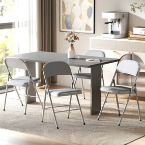Conjunto de 4 cadeiras dobráveis e portáteis para interior (MESA NÃO INCLUIDA), com assentos e encostos estofados em veludo, estrutura em aço, cinzent