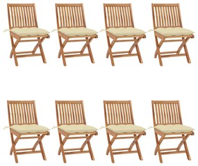 vidaXL Cadeiras de jardim dobráveis c/ almofadões 8 pcs teca maciça