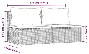 Sofás de centro p/ jardim c/ almofadões 2 pcs vime PE cinzento