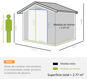 Abrigo de Jardim 213x130x185cm Abrigo de Jardim Metálico de Exterior para Armazenamento de Ferramentas com 2 Portas Deslizantes e 4 Janelas para Terra