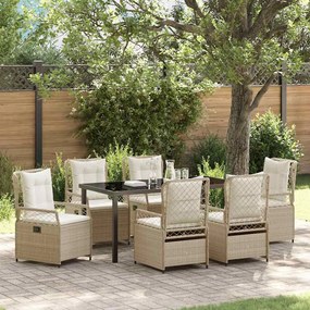 vidaXL Conjunto de Jantar de Jardim 7 Peças Bege Vime Poliéster