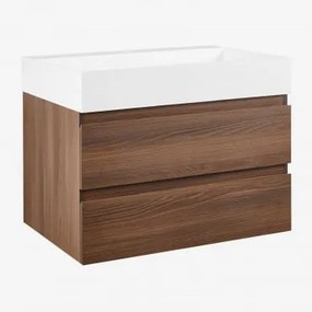 Conjunto De Móvel De Casa De Banho Suspenso Em Madeira E Folha De Freixo Com Lavatório Integrado Ona Madeira Escura & Sem Espelho & Sem - Sklum