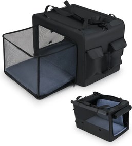Saco de transporte dobrável e portátil Tamanho M - 90 x 76 x 48 cm para animais de estimação com 2 aberturas e janela Tapete macio Preto