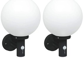 Luzes de Parede Externas com Sensor 2 pcs Aço Inoxidável Preto IP44