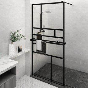 vidaXL Divisória chuveiro+prateleira 115x195 vidro ESG/alumínio preto
