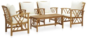 vidaXL 5 pcs conjunto lounge de jardim com almofadões acácia maciça
