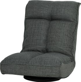 Cadeira de chão dobrável com rotação de 360°, cadeira de chão estofada com encosto ajustável em 5 posições, 58 x 107 x 79 cm, cinzenta