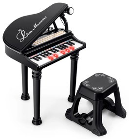 Piano eletrónico para crianças de 31 teclas com banco portátil com microfone LED 35 x 30 x 55 cm Preto