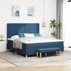 vidaXL Cama Box Spring com Colchão e Banco Azul 180x200 cm Tecido