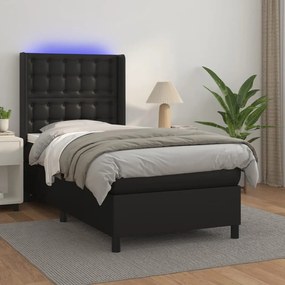 Cama box spring c/ colchão/LED 80x200 cm couro artificial preto