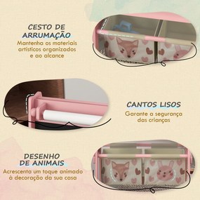 AIYAPLAY Cavalete para Crianças 3 em 1 Cavalete Infantil de Dupla Face Cavalete de Arte com Rolo de Papel Quadro e 2 Cestas de Armazenamento 54x46,5x93 cm Rosa