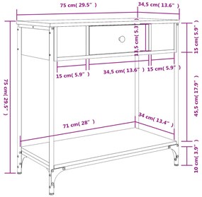 Mesa consola 75x34,5x75 cm derivados de madeira carvalho sonoma