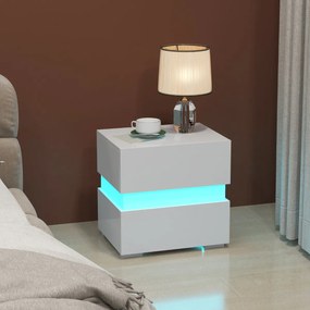 Mesa de cabeceira LED com gavetas Controlo remoto 22 modos dinâmicos Mesa de apoio moderna para sala de estar Quarto 45 x 35 x 45 cm Branca