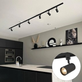 Sistema de iluminação de trilho moderno com 6 focos preto 1-fase 286cm - Iconic Jeana