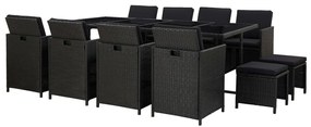vidaXL 13 pcs conjunto jantar exterior com almofadões vime PE preto
