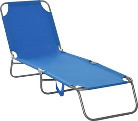 Outsunny Espreguiçadeira de Praia Dobrável Espreguiçadeira Jardim com Encosto Ajustável em 5 Posições para Terraço 187x55x24 cm Azul | Aosom Portugal