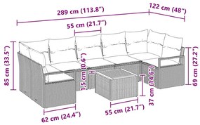 Conjunto de sofá de jardim em 8 peças com almofadas bege em rattan de