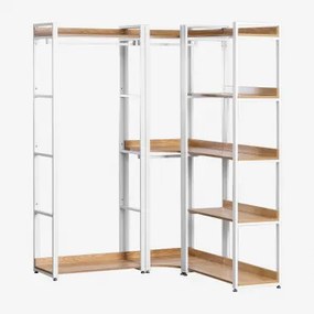 Armário Modular Aberto De Canto De 3 Peças Com Cabideiro Em Aço E Mdf Ariaster Natural - Sklum